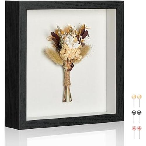 11x11 Shadow Box Picture Frame Display Case with Soft Linen Back-Thickened Panel,Large Black Deep Shadow Box Frame 11x11 for Graduation Flower Medal Pet Photo Craft Memorial Gift