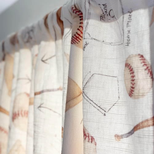 Baseball Window Curtain Sport Boy Room Toddler Curtain 2 Piece Curtain Panel Baseball Nursery Neutral Boy Room Blackout Curtain Set Cotton