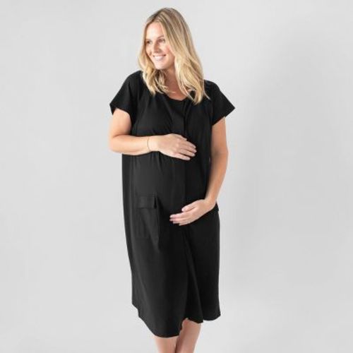 Kindred Bravely Women's Universal Labor & Delivery Gown - Black S/M/L: Maternity Nightgown, Jersey Fabric, Short Sleeve