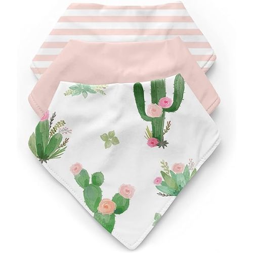 Sweet Jojo Designs Baby Boy Girl Bandana Bibs for Newborn Infant Feeding Drool 3 Pack Set of Absorbent Fabric Bibdanas