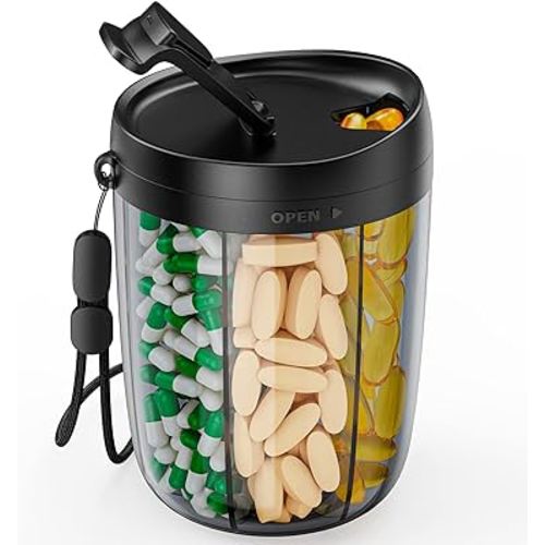 Large Supplement Organizer Bottle, Holds Plenty of Vitamins in 1 Monthly Pill Dispenser with Anti-Mixing & Wide Openings Design, Easy to Retrieve Meds, Includes 20 Pcs Stick-on Labels