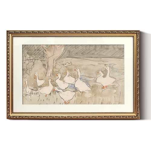 ARPEOTCY Vintage Gold Framed Large Nursery Wall Art, Farmhouse Cute Duck Paintings, Canvas Prints with Antique Picture Frame, Victorian Wall Decor for Living Room 16x24 inch