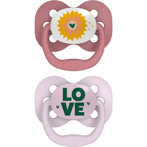 Dr. Brown's Advantage Baby Pacifier, Fully Symmetrical Soother with Soft Silicone Bulb, Lavender Love, 0-6m, BPA Free, 2 Pack