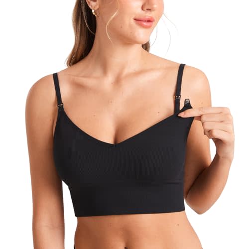 MOMANDA Ribbed Longline Nursing Bras | Maternity, sleep bralettes, V neck, For breastfeeding, Comfort, For women