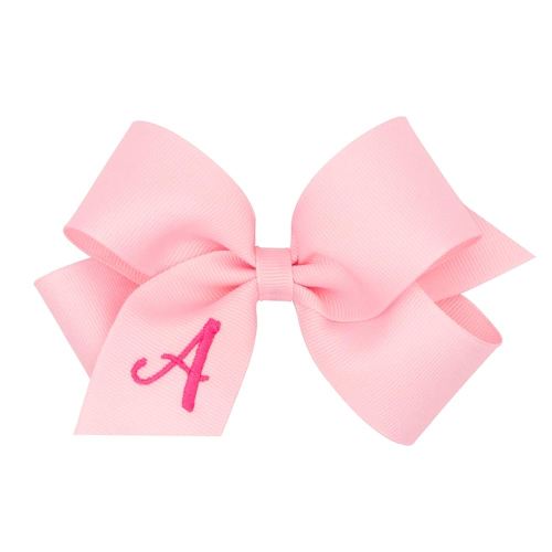 Wee Ones Girls' Initial It Monogram Hair Bows on a WeeStay No Slip Hair Clip, For All Ages and Hair Types, Light Pink Bow, Medium Size, Letter A