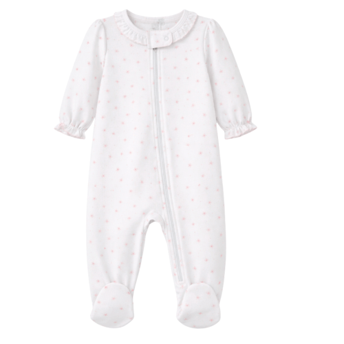 Pink Flower Print Zip Footie