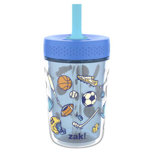 Zak Designs 12oz Sports Kids Straw Tumbler, Double Wall Durable Plastic Tumbler with Silicone Straw Utilizing Leak-Proof Valve, Travel Straw Tumbler