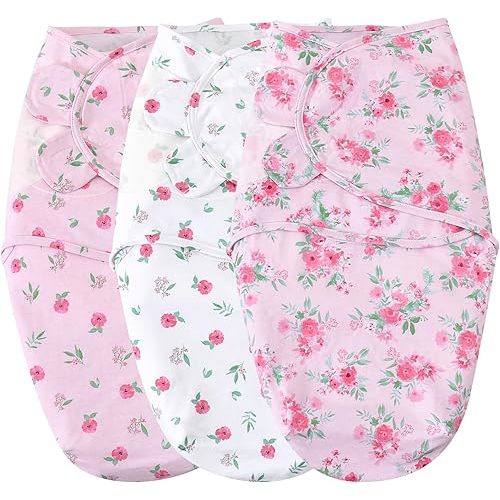 david's kids 100% Cotton 3 Pack Baby Swaddle Wrap for 0-3 Months, Soft Breathable Swaddle Blanket for Newborn Infant, Adjustable Baby Wrap Sleep Sacks for Girls, Newborn Essentials, Floral