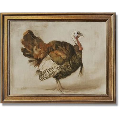 Framed Vintage Turkey Poster Canvas Print Art Rustic Farmhouse Wall Art Painting Pictures Wall Decor Exquisite Home Decor for Living Room Bedroom Kitchen Apartment Wall Decoration (Retro frame,12L"x16W")