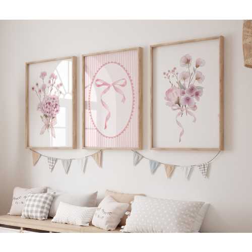 Coquette Nursery Prints: Pink Floral Bows, Set of 3 (Digital Downloads) girls
