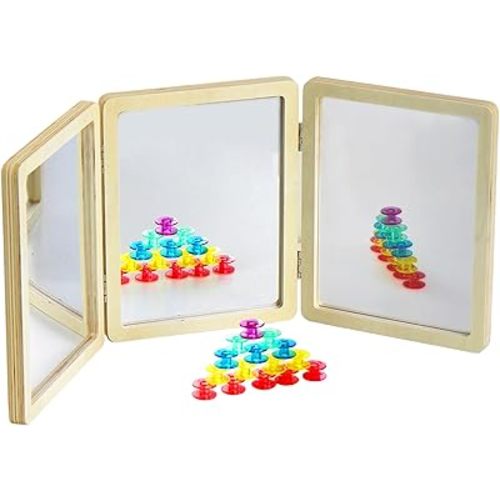 Tummy Time Mirror with 3 Panels, Montessori & Reggio-Inspired, Light Table Accessory Mirror, Multi-Angle Observation Mirror for Science Classroom in Preschool & Kindergarten (Middle Size)