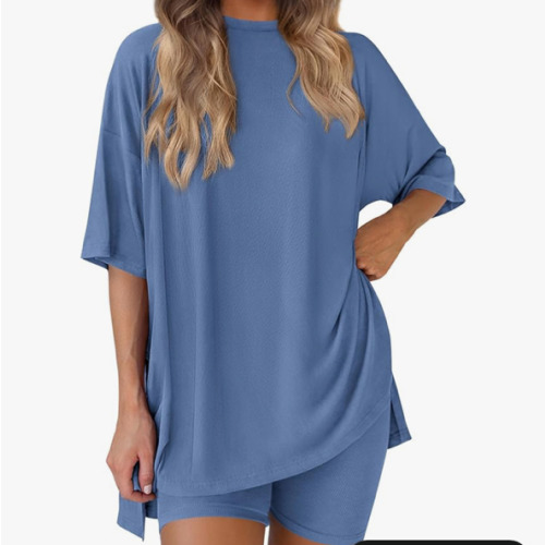 PRETTYGARDEN Women 2 Piece Lounge Set 2026 Summer Casual Oversized Shirts Biker Shorts Matching Airport Travel Outfit Clothes