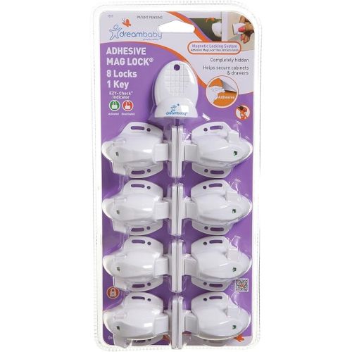 Dreambaby Adhesive Mag locks (8-Pack 1 Key) - Child Proofing Cabinet Magnetic Latches - White- Model L859