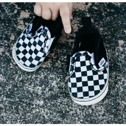 Vans Slip-On V Checkerboard Crib Shoe - Baby - Black / White | Journeys