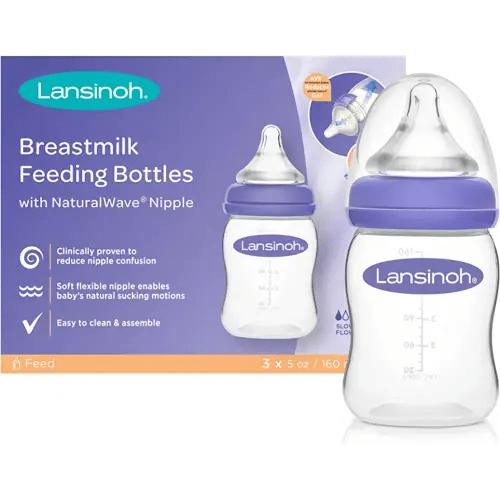 Lansinoh Baby Bottles for Breastfeeding Babies, 5 Ounces, 3 Count, Includes 3 Slow Flow Nipples (Size 2S)