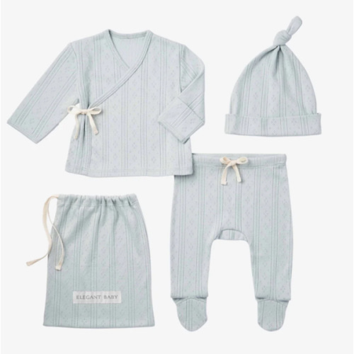 Pale Blue Organic Cotton Pointelle Layette 3 Pc Gift Set BLUE / NB
