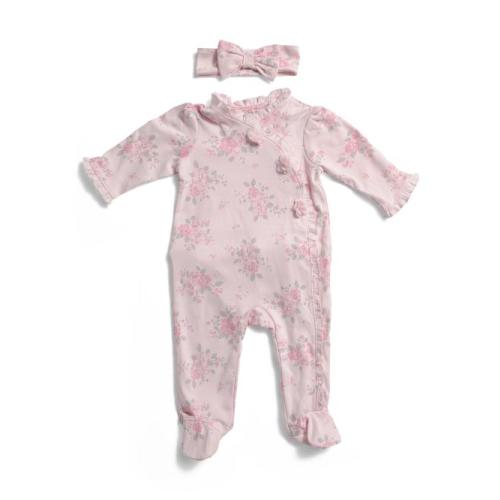 Newborn Girls Floral Footie With Chiffon Flower Appliques | Kids & Baby | TJ Maxx