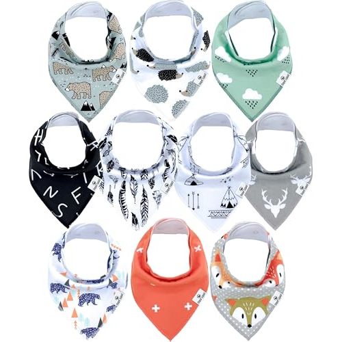 Diaper Squad 10-Pack Organic Cotton Baby Bibs for Baby Boy, Girl