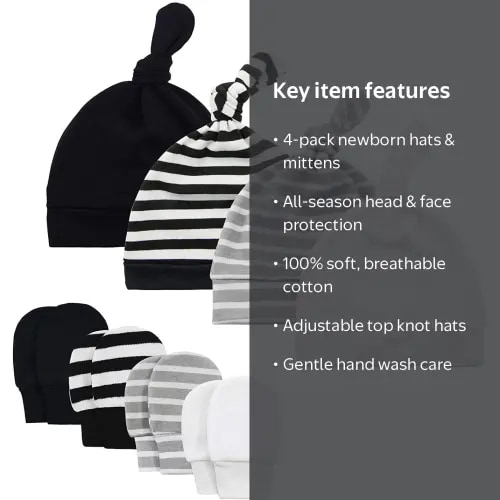 Zando Baby Hat Mittens Newborn Hats for Boys Baby Hats 0-6 Months Breathable Cotton Caps 4 Pack 2 0-6 Months