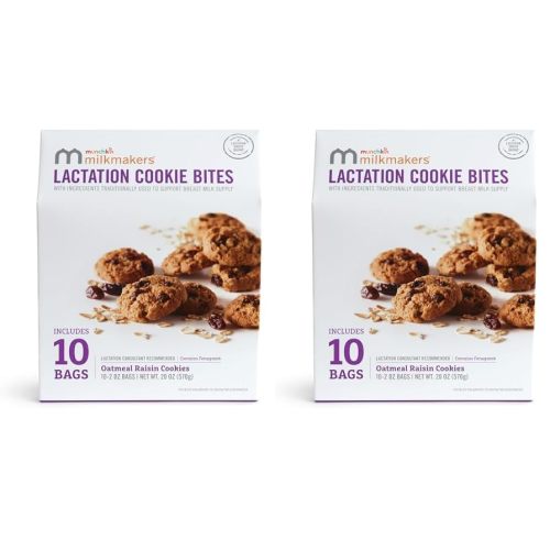 Munchkin® Milkmakers® Lactation Cookie Bites, Oatmeal Raisin, 10 Ct (Contains Fenugreek) (Pack of 2)