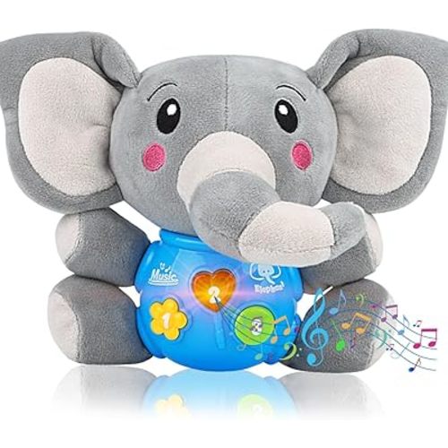 Plush Elephant Music Baby Toys 0 to 6 Months, Cute Stuffed Animal Light Up Baby Toys Newborn Baby Musical Toys for Infant Babies Boys & Girls Toddlers 6 to 12 Months(Gray)