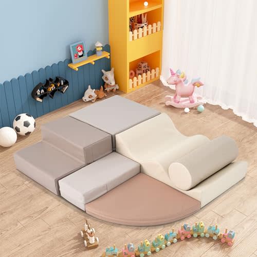 Virubi 6 Piece Soft Climb and Crawl Activity Playset, Toddler Climbing Toys Indoor,Soft Play Equipment, Foam Climbing Toys for Toddlers 1-5