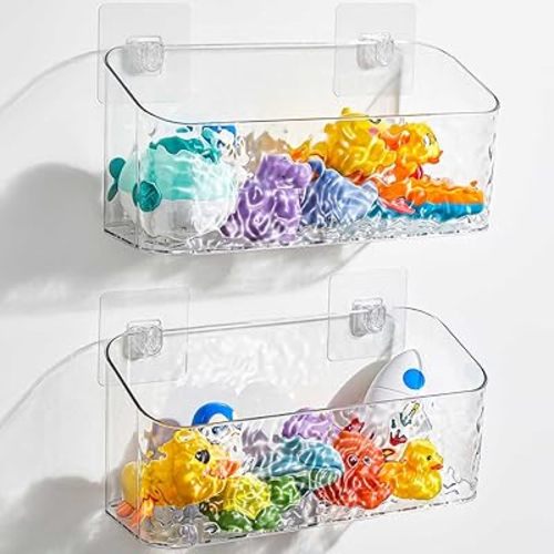 UNIKON Bath Toy Storage Holder Bathtub Toy Organizer, Large Capacity Shower Caddy for Bathroom, Clear Wave, 2 Pack