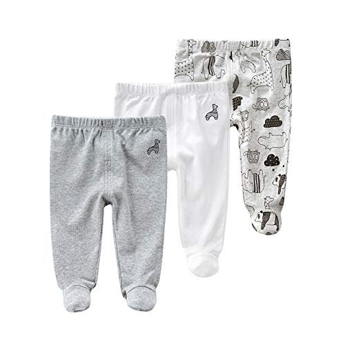Teach Leanbh Newborn Baby 3 Pack Footed Pants Cotton Embroidery Pringting Casual Leggings 0-12 Months