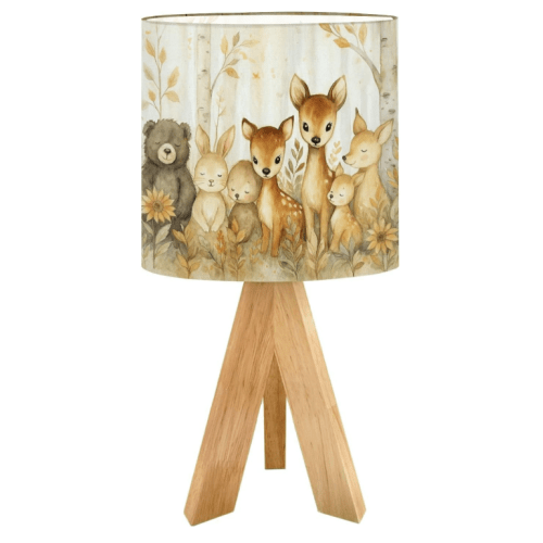 Tripod Table Lamp Woodland Nursery Decor Forest Animals Bear Fox Deer Nature Watercolor Bedside Lamps Small Lamp Nightstand Lamp with Linen Lampshade Table Lamps for Bedroom Livingroom Nursery