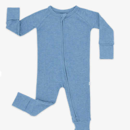Heather Blue Ribbed Zippy - Little Sleepies