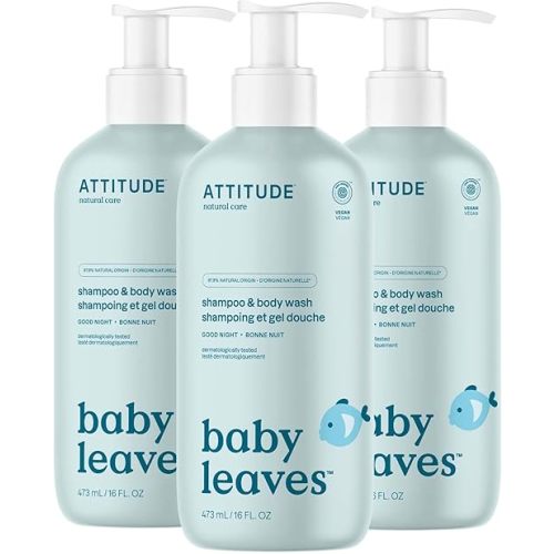 ATTITUDE 2-in-1 Shampoo and Body Wash for Baby, EWG Verified, Dermatologically Tested, Vegan, Good Night, 473 mL (Pack of 3)