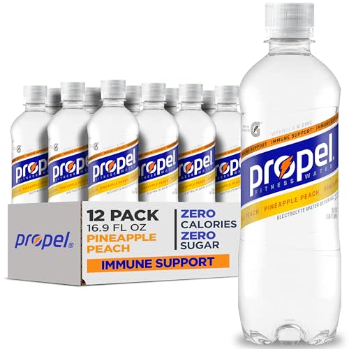 Propel Immune Support Water, Pineapple Peach, 16.9 fl oz Bottles, (12 Pack) | 100% DV Vitamin C + Zinc, Zero Sugar, Zero Calories, Electrolytes, Vitamins, Enhanced Water Sports Drink