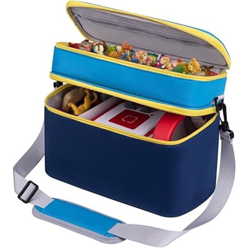 Carrying Storage Travel Bag for Toniebox 2 Starter Set, for Tonie Figures, Charging Station & Headphone, Case Only (Navy/Sky Blue, Large)