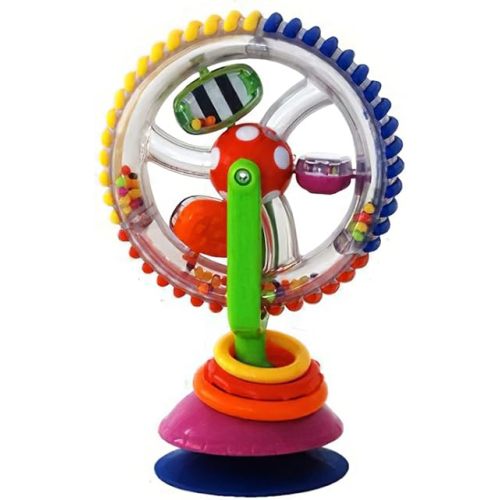 Baby Tummy for Time Toy Rainbow Suction Cup Rattle Crib for Sky Wheel with Colorful Beads Interactive Rotary Baby Highchair Toy with Suction