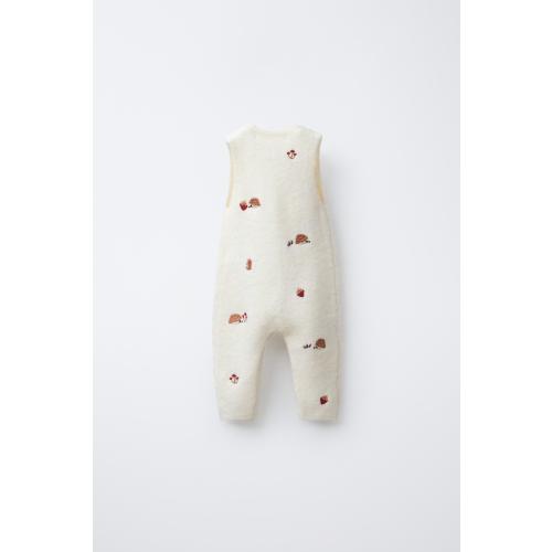 EMBROIDERED HEDGEHOG KNIT OVERALLS - Ecru | ZARA United States