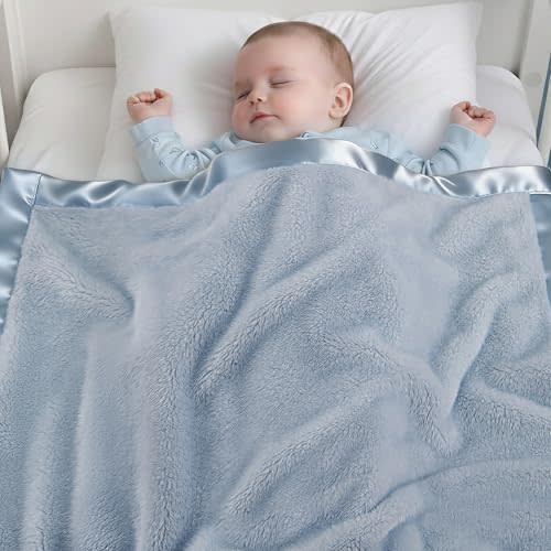 Pro Goleem Fleece Baby Blanket with 2 Inch Satin Trim Soft Anti-Static Plush Blanket for Boys and Girls Christmas Baby Gifts for Babies 30''x40''，Blue