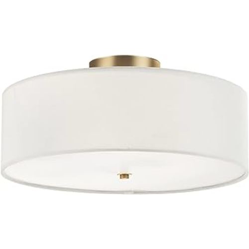 Globe Electric 2-Light Flush Mount Ceiling Light, Matte Brass Finish, White Linen Shade, E26 Base, Dimmable, Minimalist Home Lighting, 60998