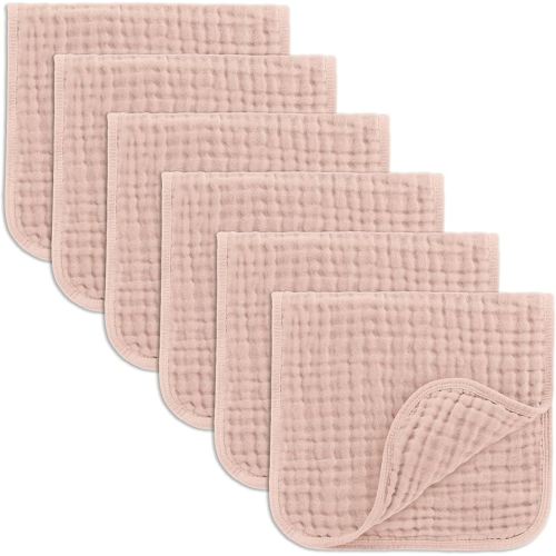 Comfy Cubs Muslin Burp Cloths 20" x 10", Pack of 6 - Large, 6-Layer, Ultra Absorbent 100% Cotton for Baby Drool and Messes - Soft, Safe & Gentle Baby Burp Cloths Set for Boys & Girls - Blush