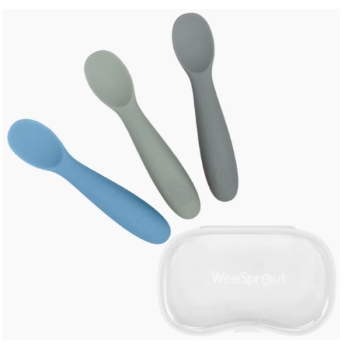 WeeSprout | Baby Led Weaning Silicone Spoons with Travel Case | Set of 3