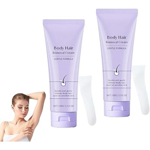 Gentle Hair Removal Cream for Sensitive Skin - Painless Formula with Spatula Applicator, Unisex Hair Removal & Skin Care, 6.76 Fl Oz (2 PCS)