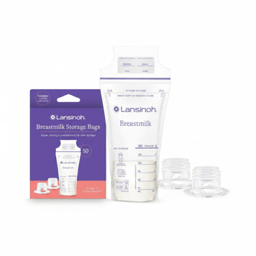 Breastmilk Storage Bags 6oz (50ct) with 2 Pump Adapters