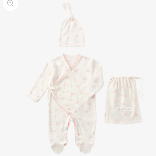 Pink Swan Print Organic Cotton Pointelle Layette 2 Pc Gift Set