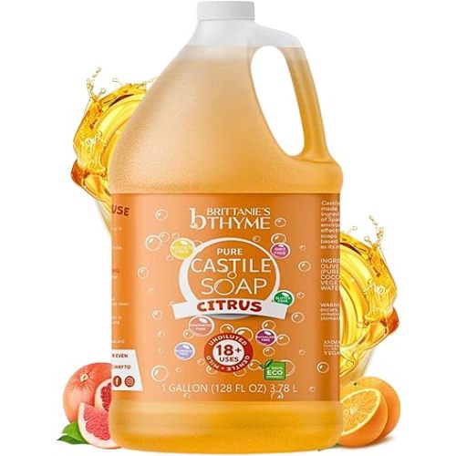 Brittanie's Pure Organic Castile Soap Refill, 1 Gallon Citrus | Liquid Soap for Face, Body, Hands, Laundry, Dishes, Pet | Vegan, Non-GMO, Gluten-Free, Biodegradable | Made in USA