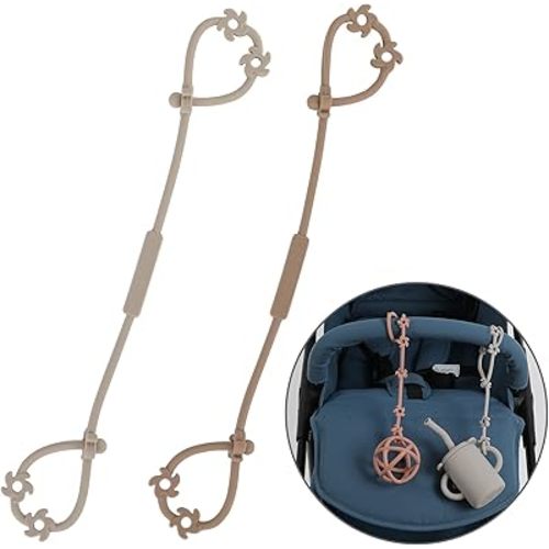 Toy Safety Straps, Silicone Pacifier Clips Sippy Cup Strap Stretchable Adjustable for Strollers, High Chair, Cribs, Hanging Baskets, BPA Free, 2 Pack (Sand+Light Grey)