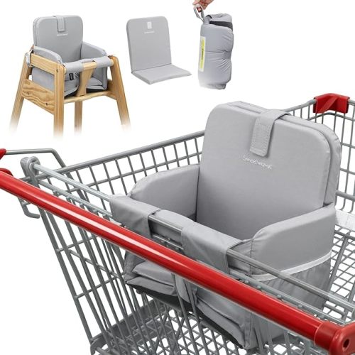 Padded Shopping Cart Seat Cover for Baby, Gray | 2-Layer Padding Adjustable, Grocery Cart Cover For Baby Infant Toddler, Restaurant High Chair Cover, Machine Washable