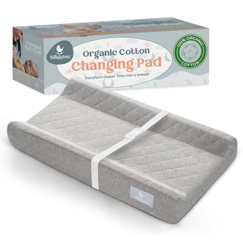 Contoured Baby Changing Pad – Waterproof & Breathable Diaper Changing Pad | Removable Washable Cover, Non-Slip Base & Safety Strap | Standard Size for Dresser & Changing Table Pads