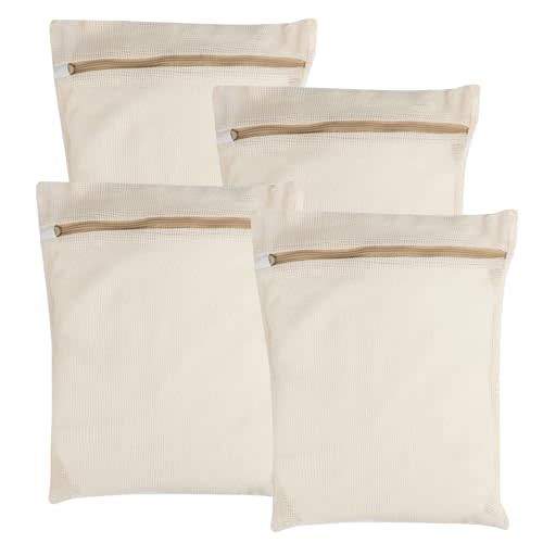 4-Piece Medium Durable Organic Cotton Mesh Laundry Bags with Sturdy Zippers and Breathable Mesh are Delicate Laundry Bags for Underwear, Clothes, Pants and Socks