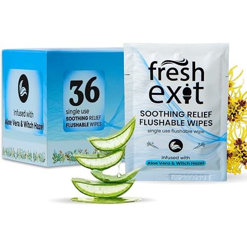 Flushable Hemorrhoid Wipes – 36 Count – Individually Wrapped with Witch Hazel & Aloe Vera, Large Discreet Travel Wipes for Adults, Soothing & Gentle on Skin