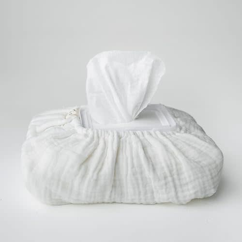 Baby Wipes Cover – Universal Size, One Size Fits All Wipes Packages | Muslin Cotton Tissue Cover for Nursery, Diaper Bag & Changing Table, Station | Gingham & Neutral Patterns (Cream)