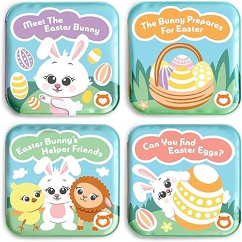 Easter Bath Book Set for Babies & Toddlers – 4 Colorful, Soft, and Waterproof Bath Books with Bunny & Animal Friends – Fun Bath Toys & Basket Stuffers – Perfect for Easter & Baby Showers